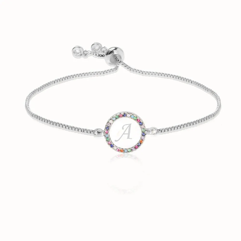 Colorful Rainbow Zircon 26 Letter Bracelet adjustable initial Bracelet