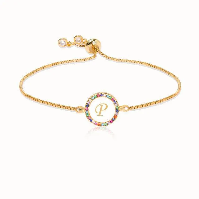Colorful Rainbow Zircon 26 Letter Bracelet adjustable initial Bracelet