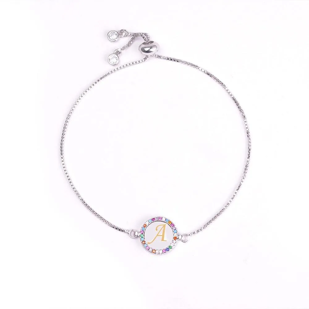 Colorful Rainbow Zircon 26 Letter Bracelet adjustable initial Bracelet