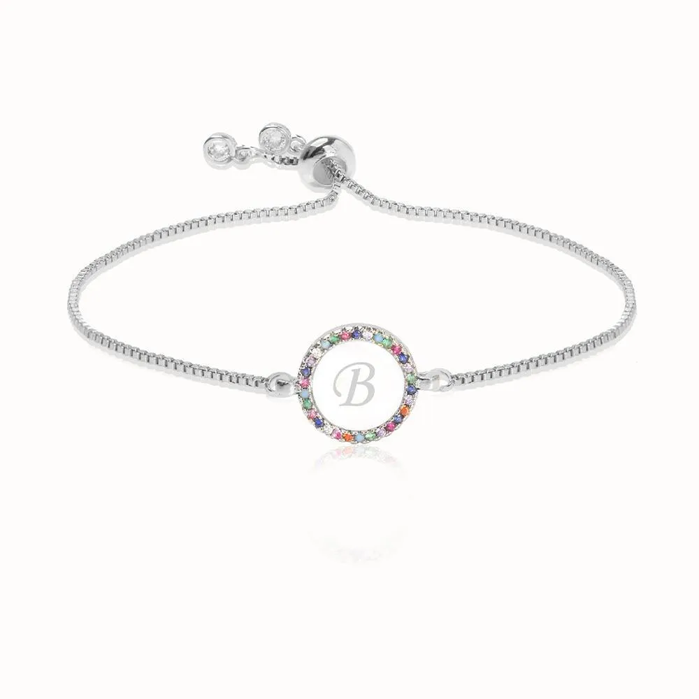 Colorful Rainbow Zircon 26 Letter Bracelet adjustable initial Bracelet