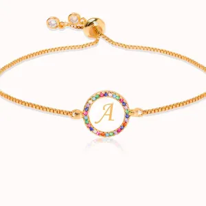 Colorful Rainbow Zircon 26 Letter Bracelet adjustable initial Bracelet