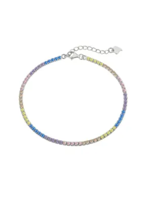 Colorful Tennis Bracelet, Zircon .925 Sterling Silver Warm Colors Luxury Dainty Bracelet