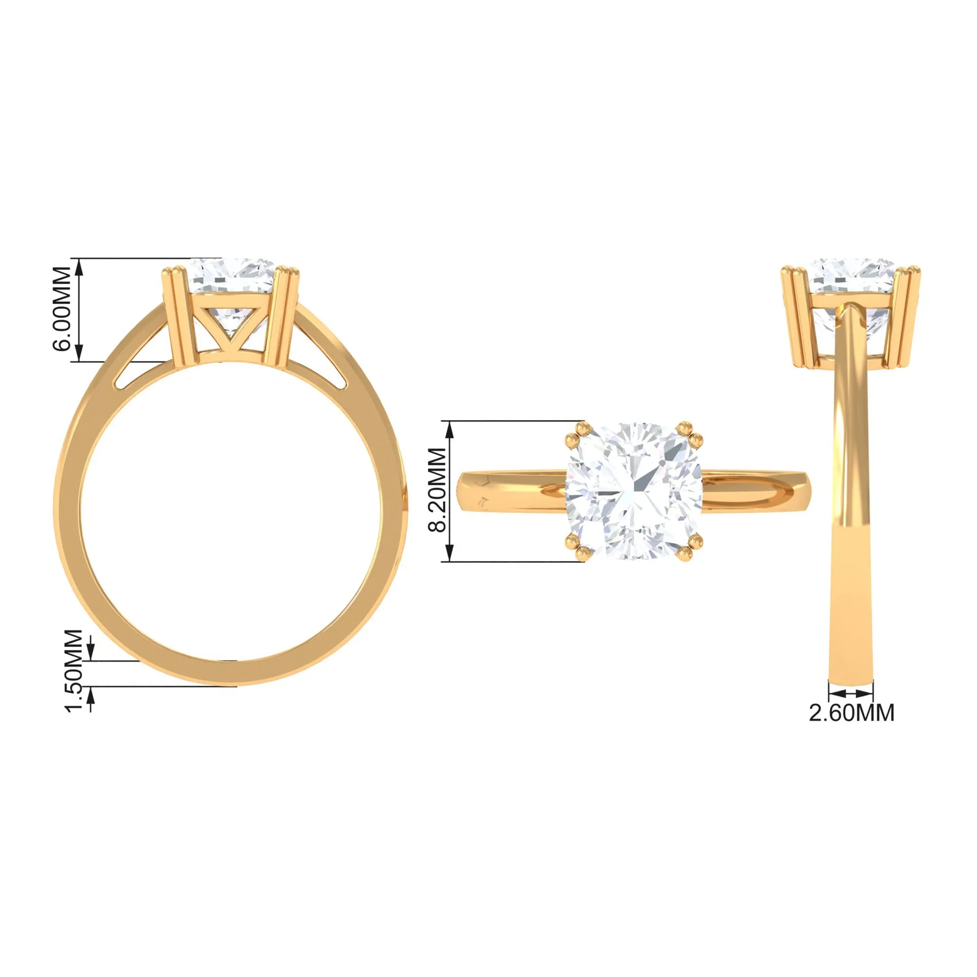 Cushion Cut Certified Moissanite Solitaire Engagement Ring