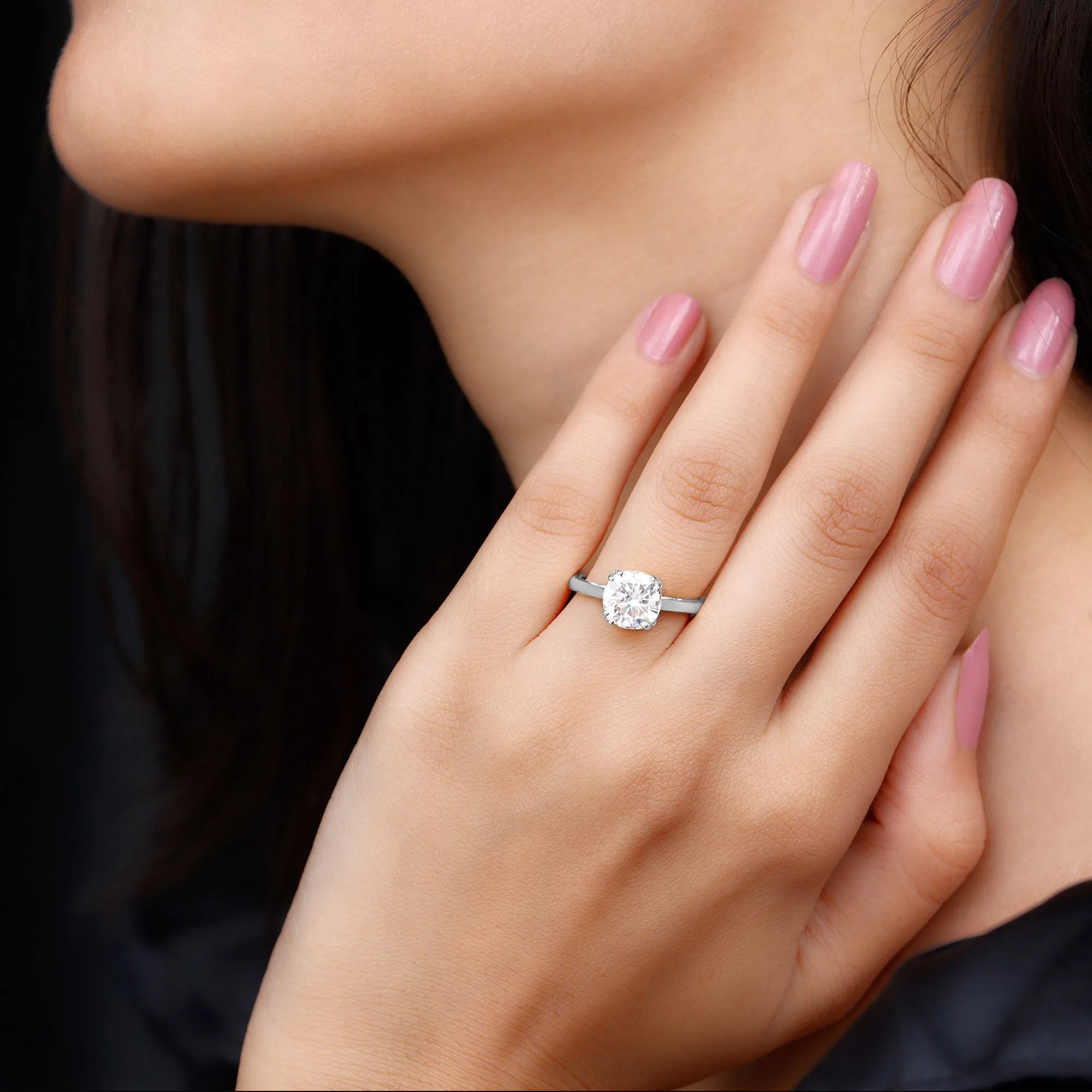 Cushion Cut Certified Moissanite Solitaire Engagement Ring