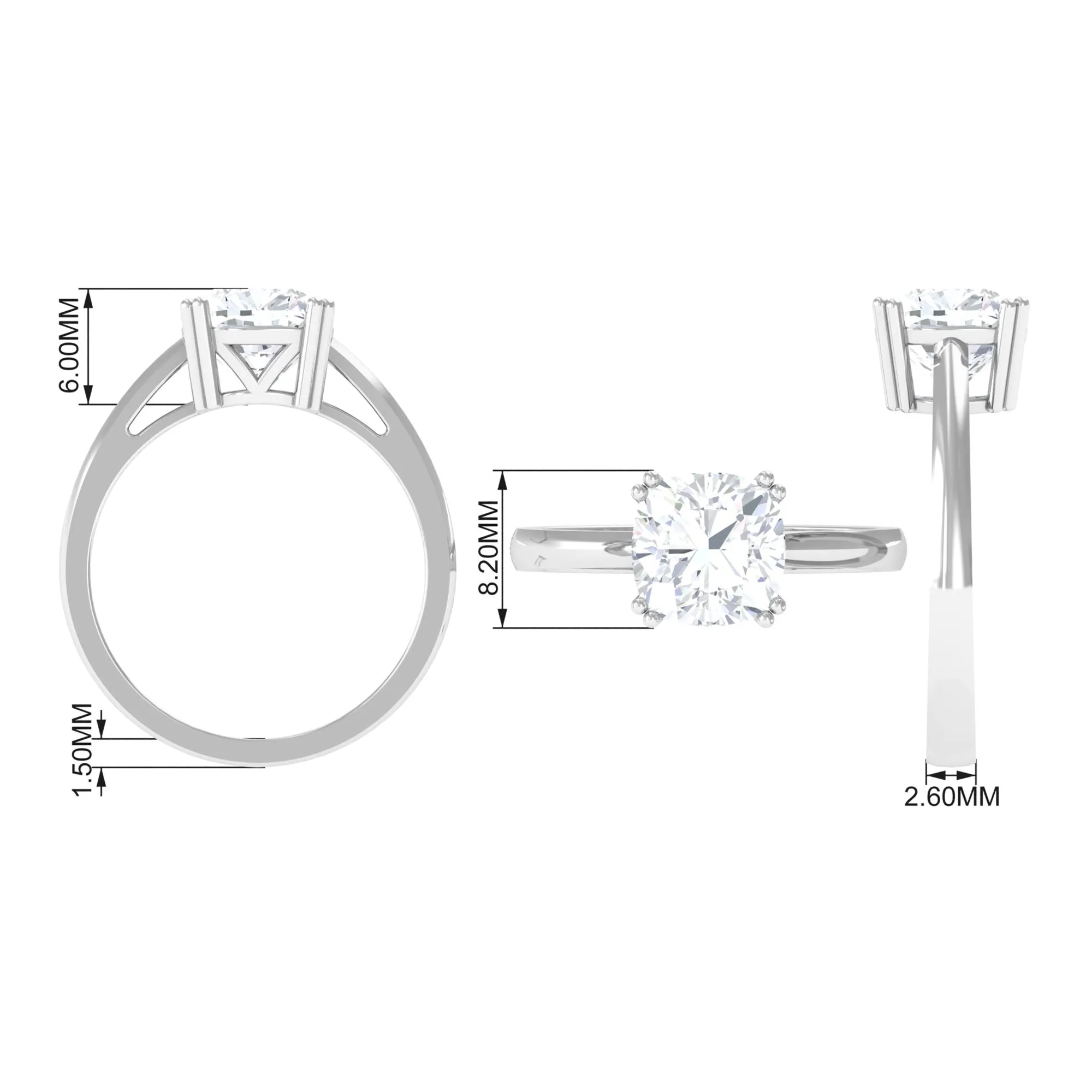 Cushion Cut Certified Moissanite Solitaire Engagement Ring