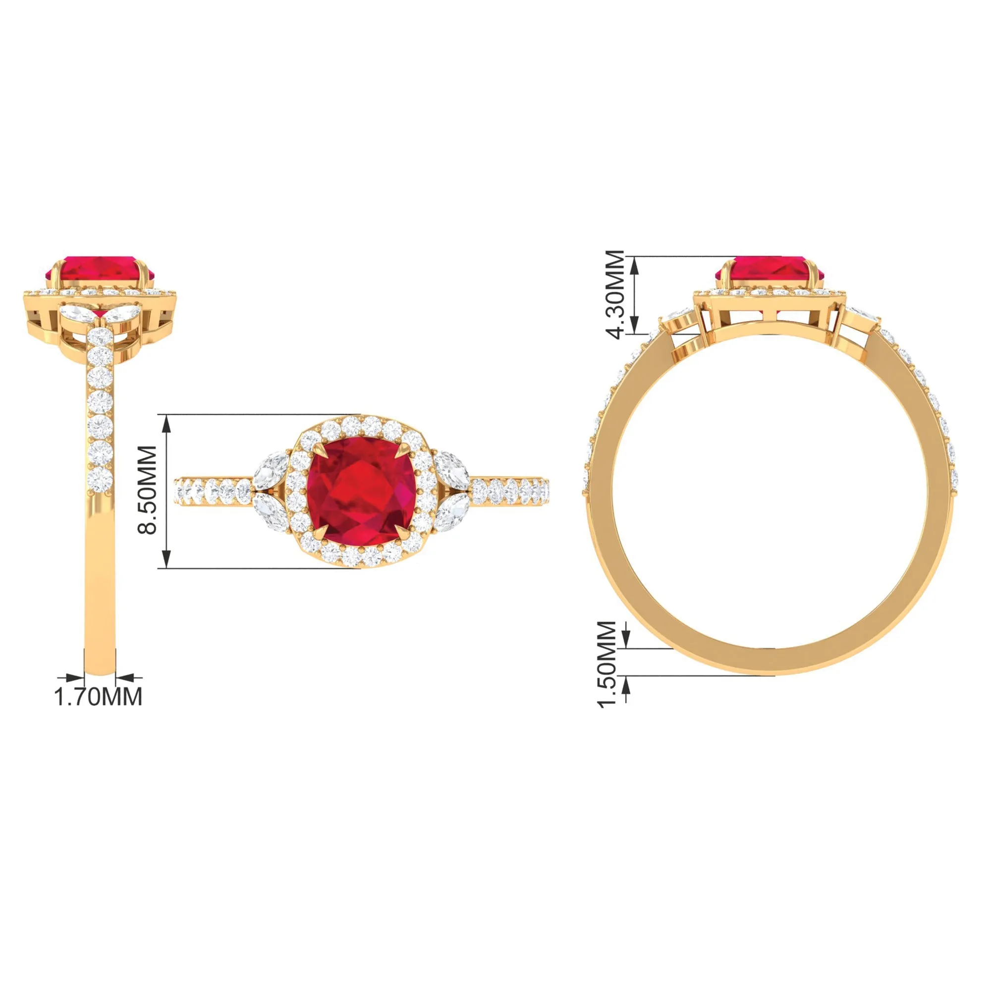 Cushion Cut Lab Grown Ruby Ring with Diamond Halo