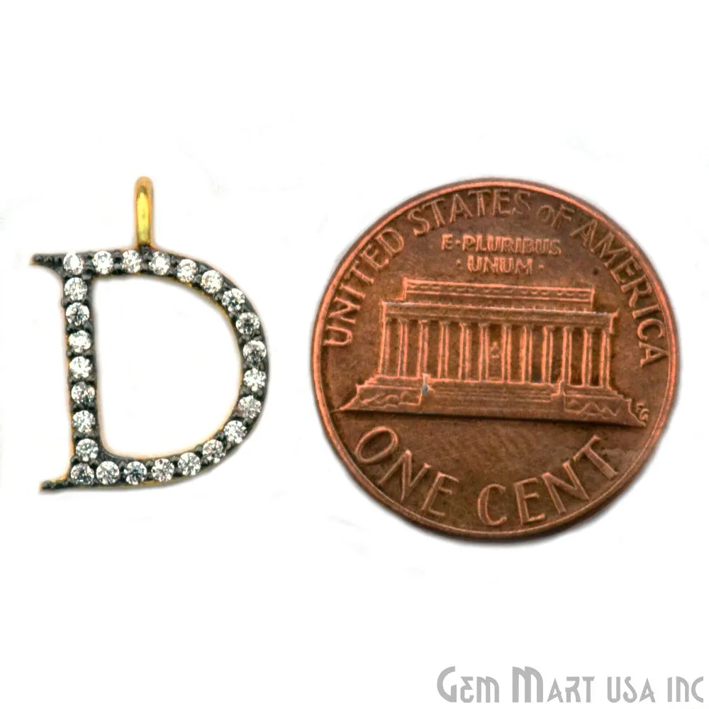 'D' Alphabet Charm CZ Pave Gold Vermeil Charm for Bracelet & Pendants