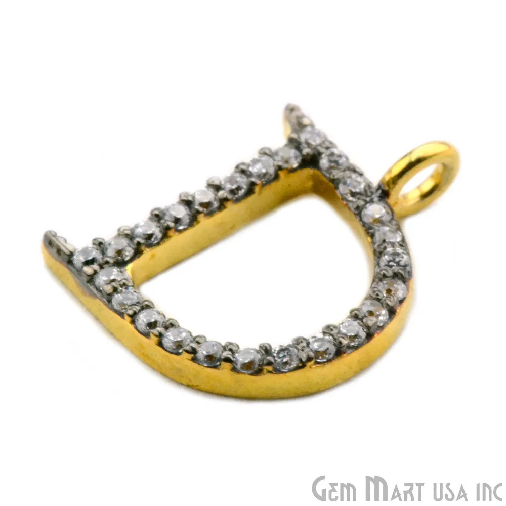 'D' Alphabet Charm CZ Pave Gold Vermeil Charm for Bracelet & Pendants