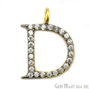 'D' Alphabet Charm CZ Pave Gold Vermeil Charm for Bracelet & Pendants
