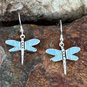 David Rosales Amazing Light Inlaid Sterling Silver Earrings Dragonfly