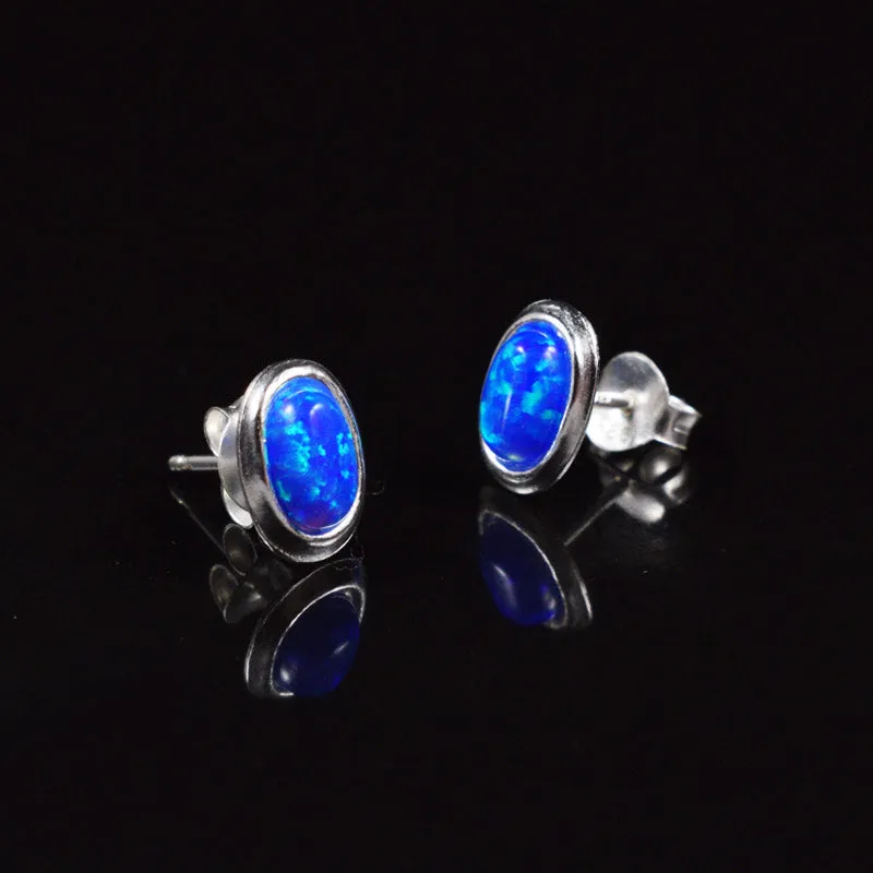 Deep Blue Opal Silver Earrings