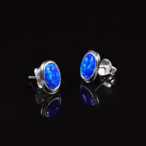 Deep Blue Opal Silver Earrings