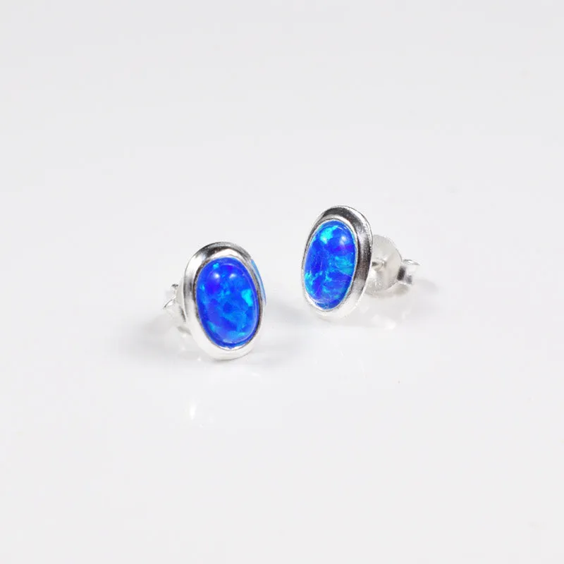 Deep Blue Opal Silver Earrings