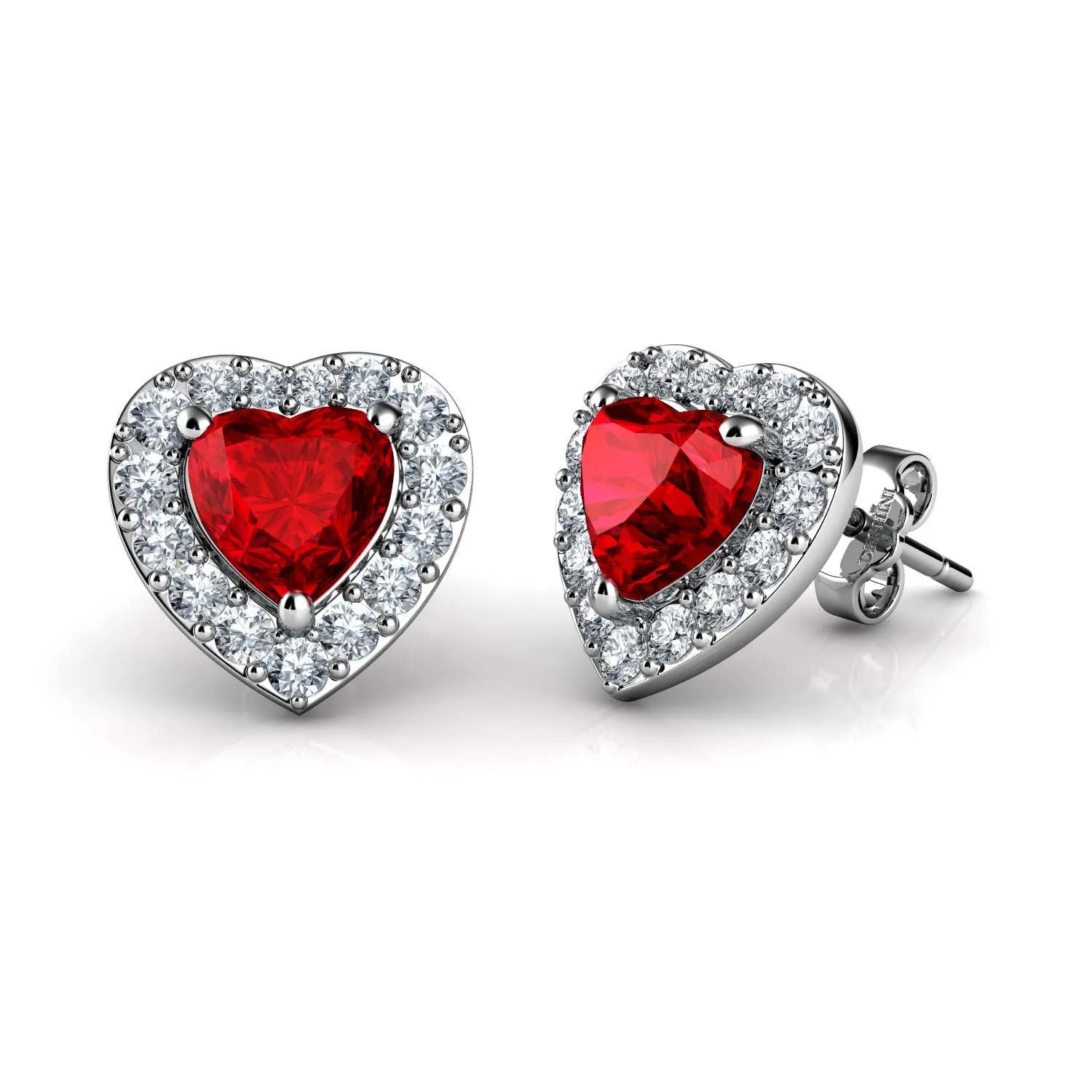 DEPHINI Red Jewellery SET Heart Necklace & Heart Earrings Silver
