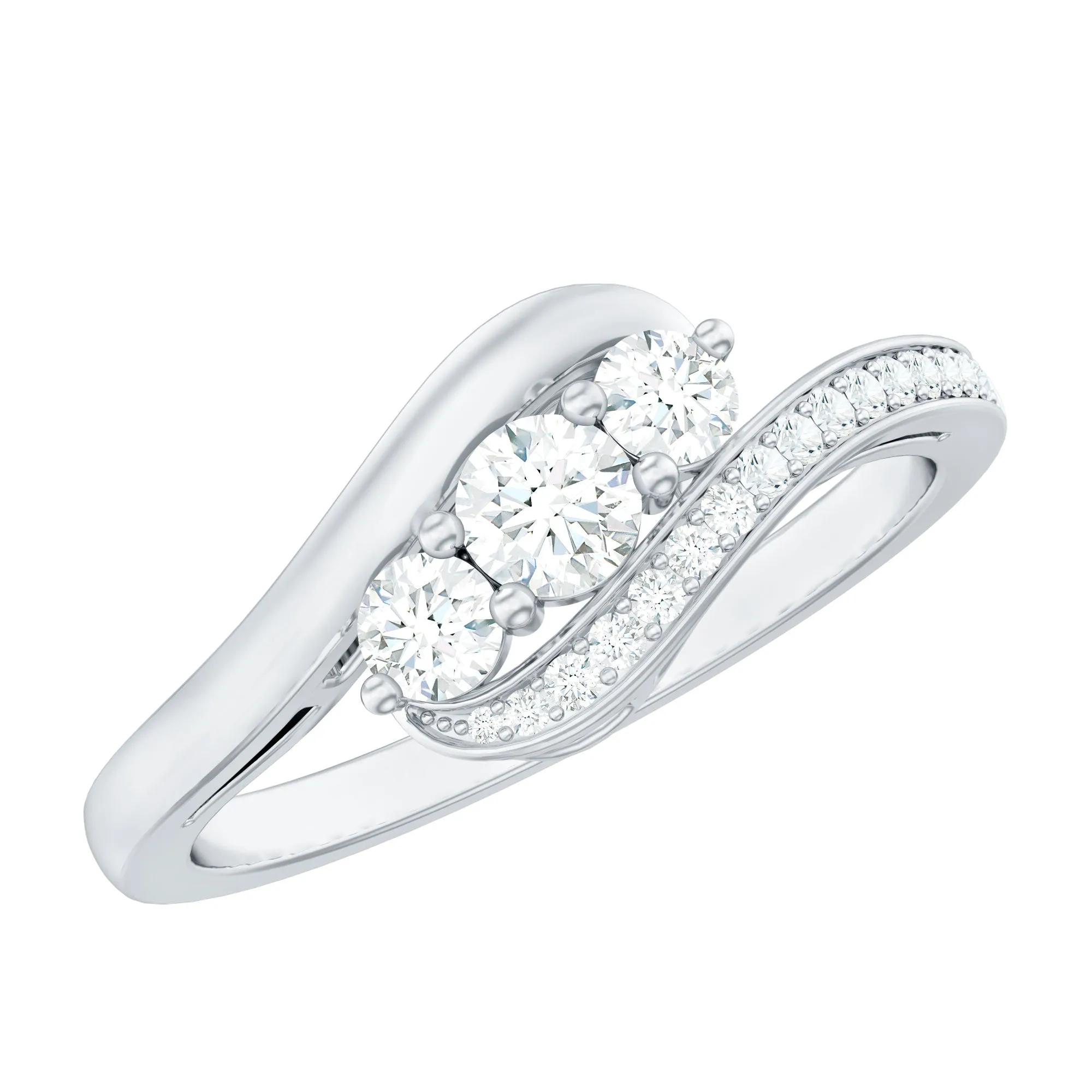 Designer Moissanite Three Stone Bypass Ring