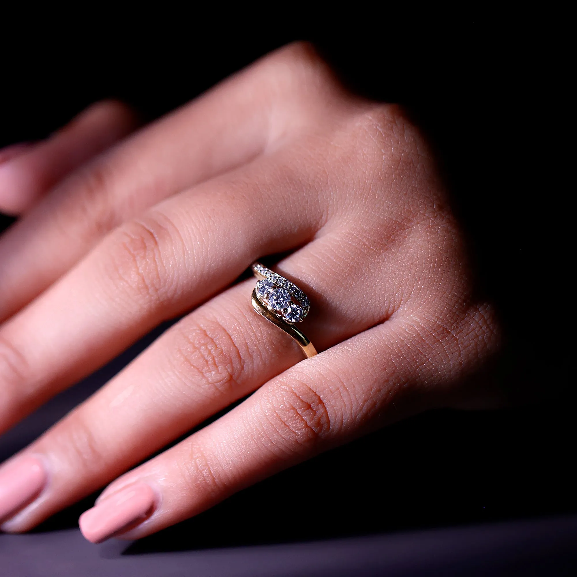 Designer Moissanite Three Stone Bypass Ring