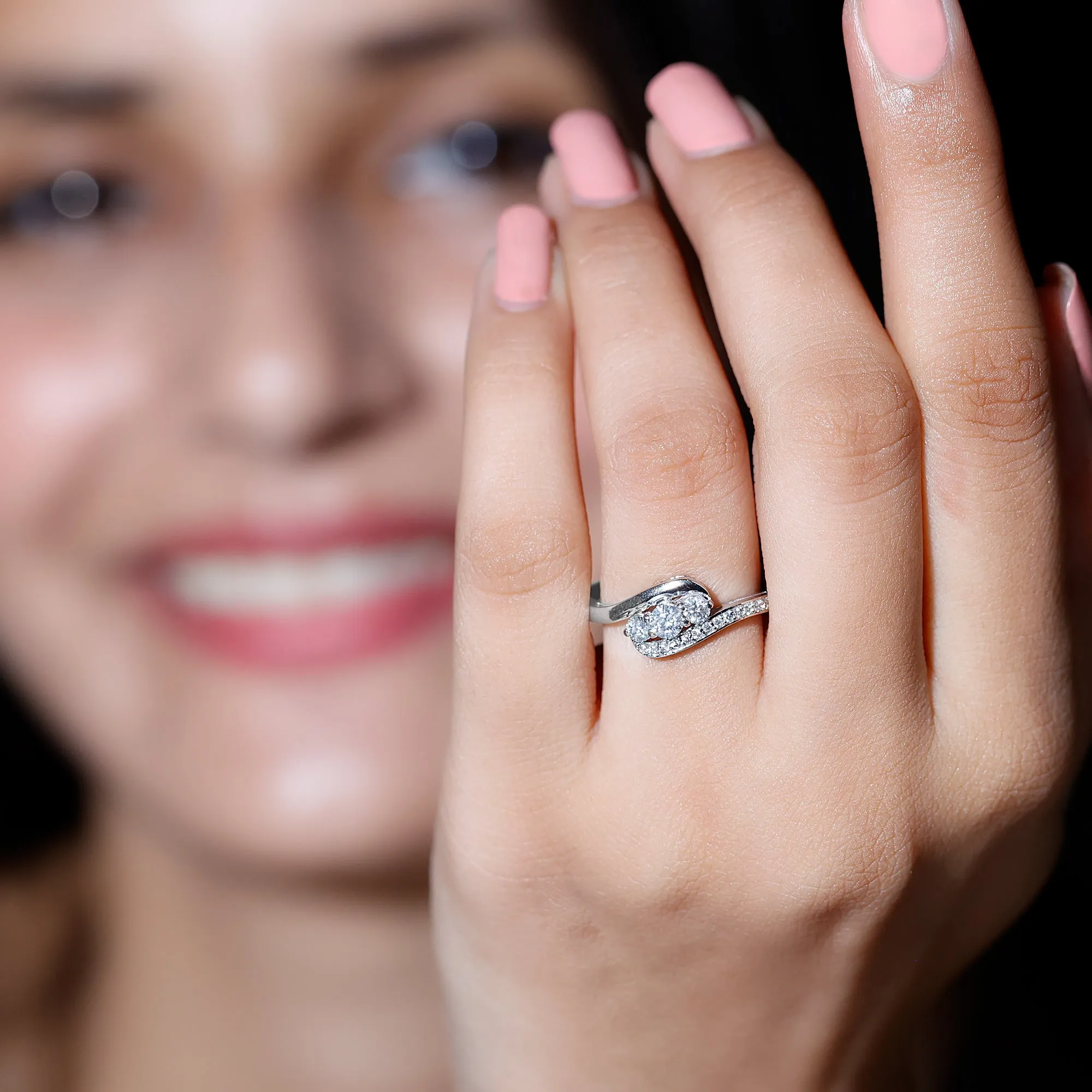 Designer Moissanite Three Stone Bypass Ring