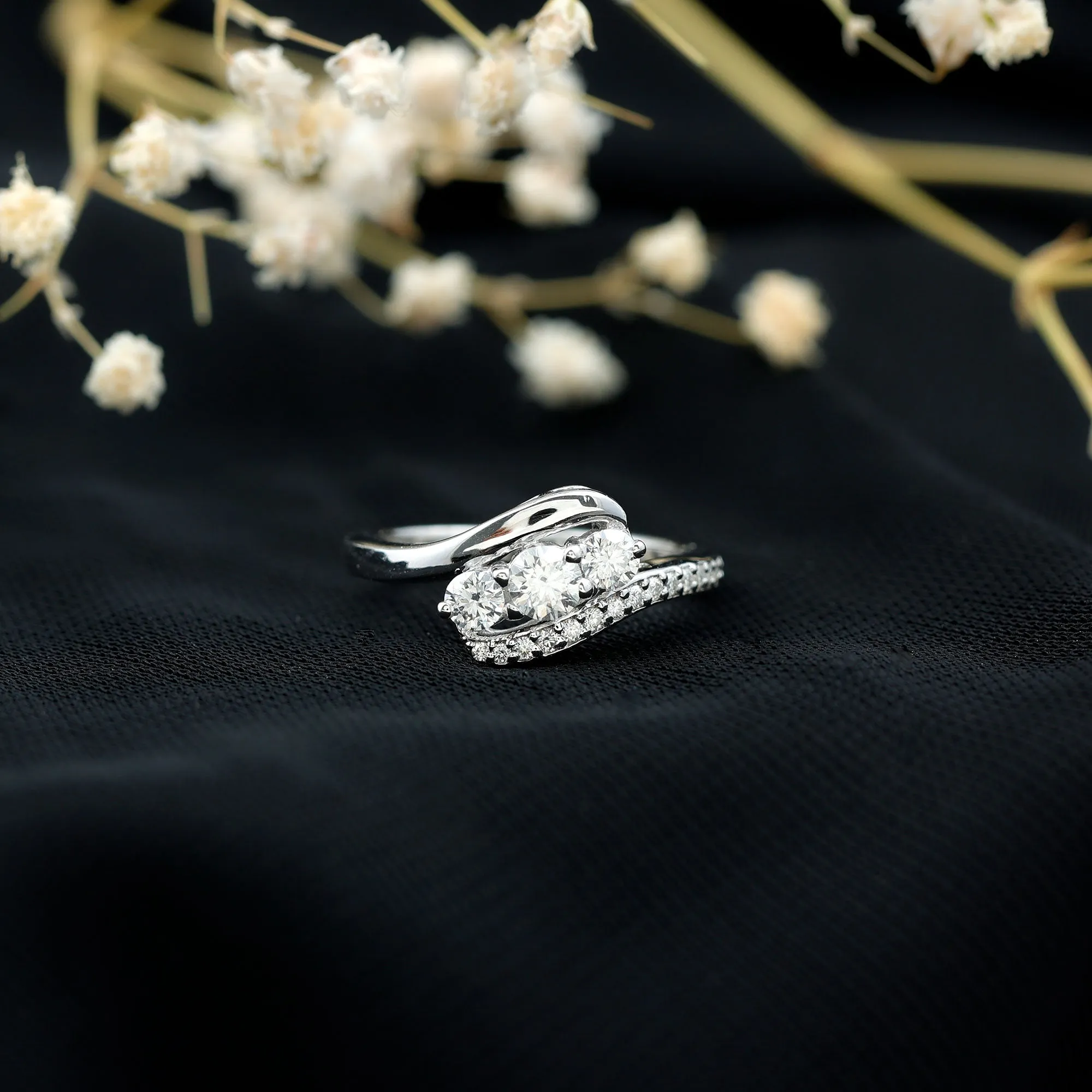 Designer Moissanite Three Stone Bypass Ring