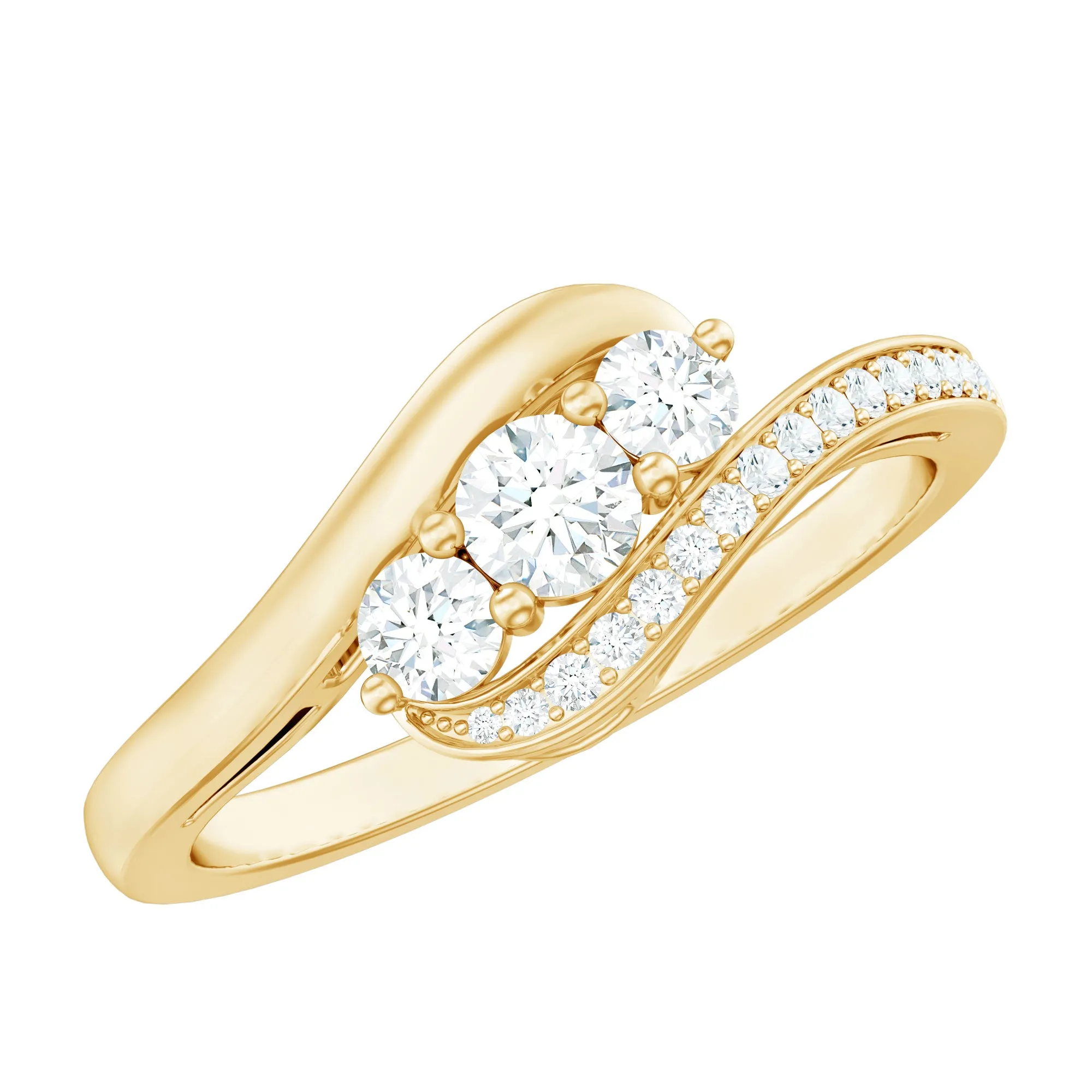 Designer Moissanite Three Stone Bypass Ring