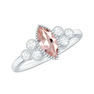 Designer Morganite and Diamond Trio Engagement Ring