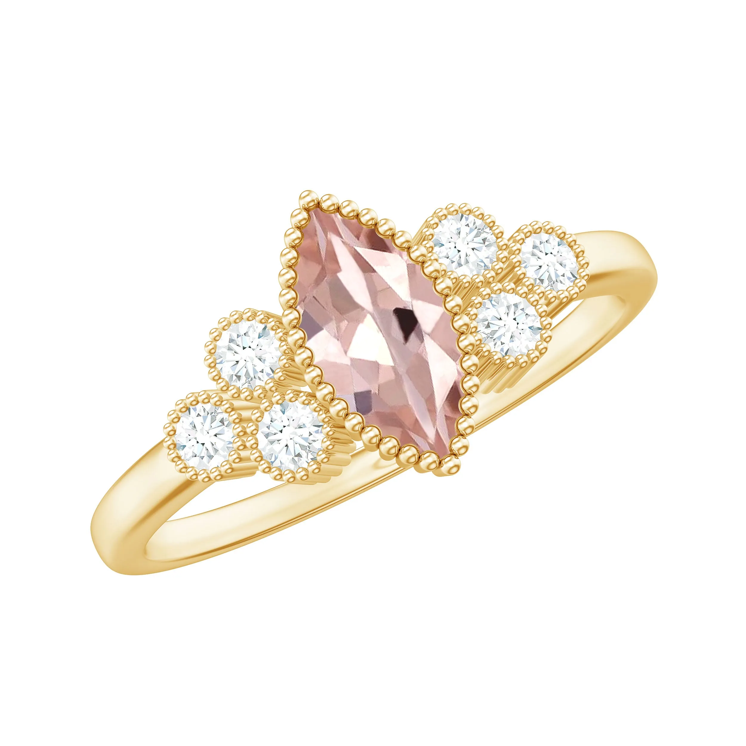 Designer Morganite and Diamond Trio Engagement Ring