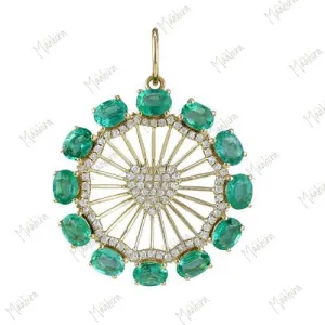 Diamond & Emerald Round Disc Pendant
