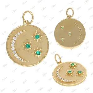 Diamond & Emerald Round Pendant 20mm