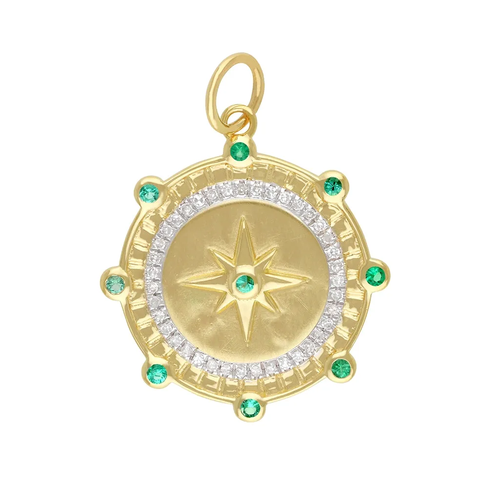 Diamond & Emerald Round Pendant 22mm