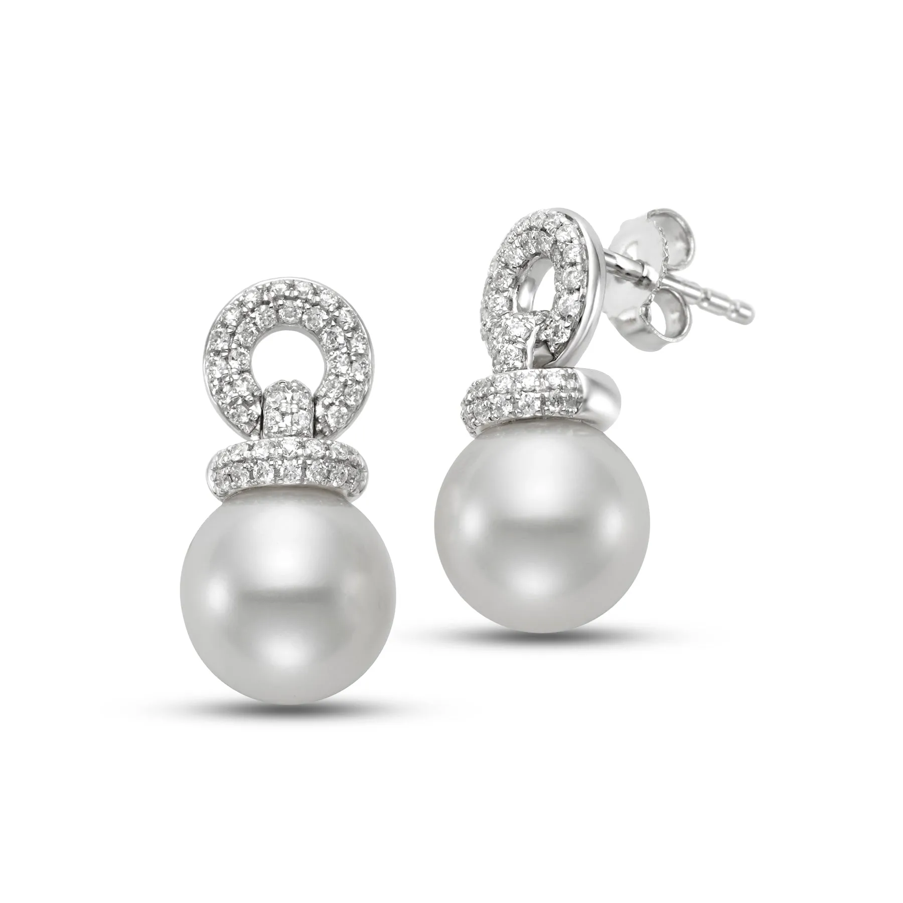Diamond Doorknocker Freshwater Pearl Earrings