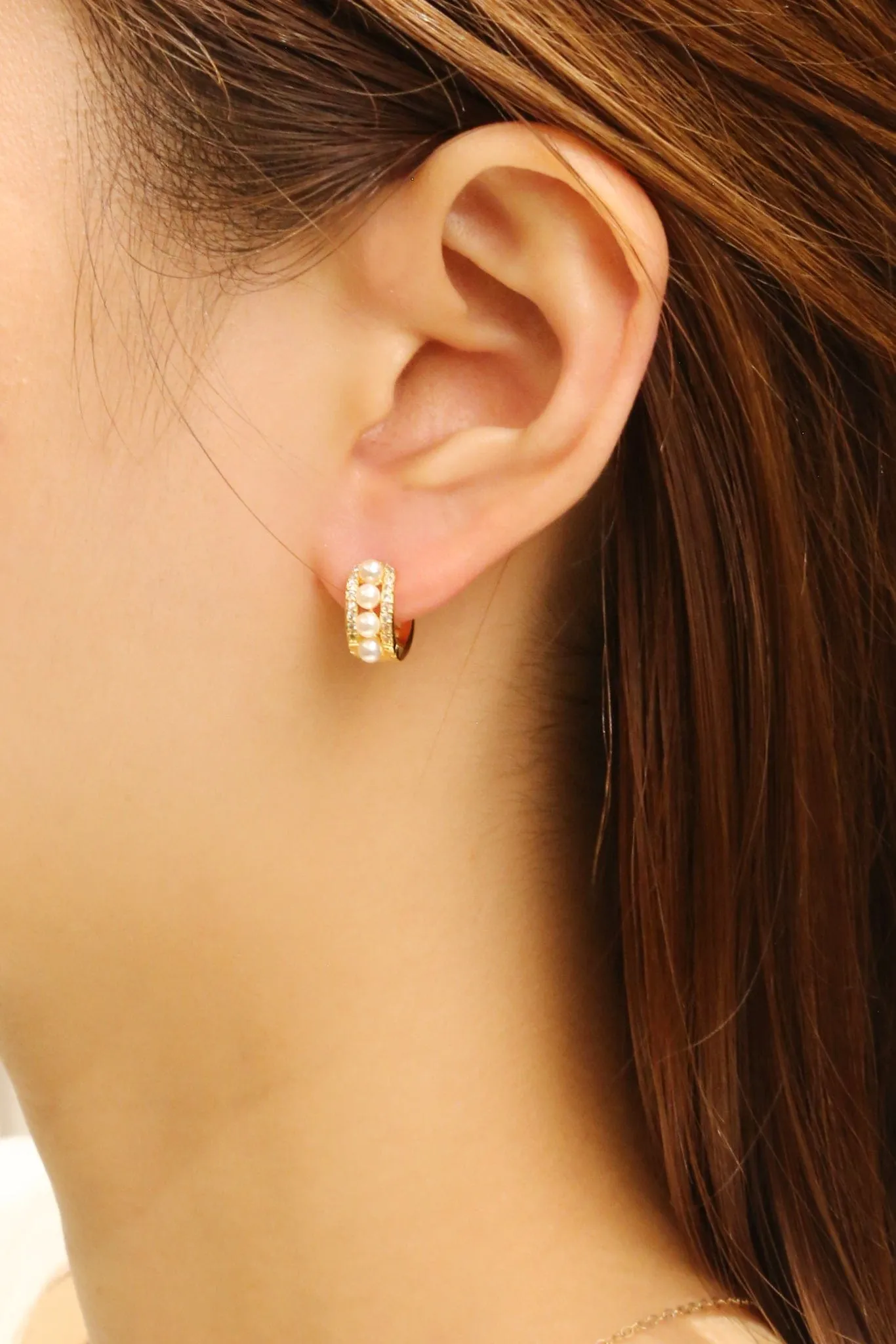 DJE310711 14K Pearl Eternity Huggie Earrings