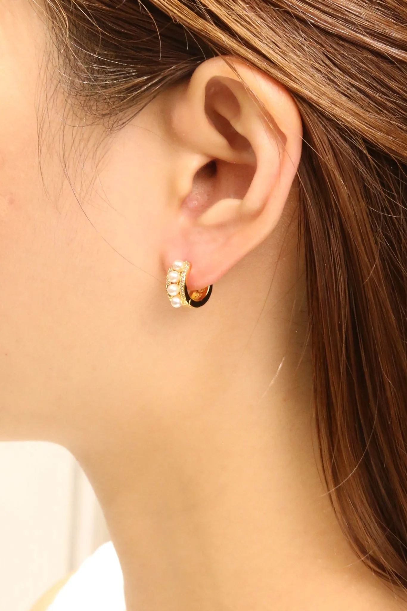DJE310711 14K Pearl Eternity Huggie Earrings