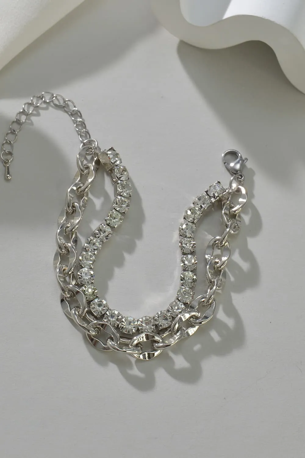 Double-Layered Rhinestone Alloy Bracelet
