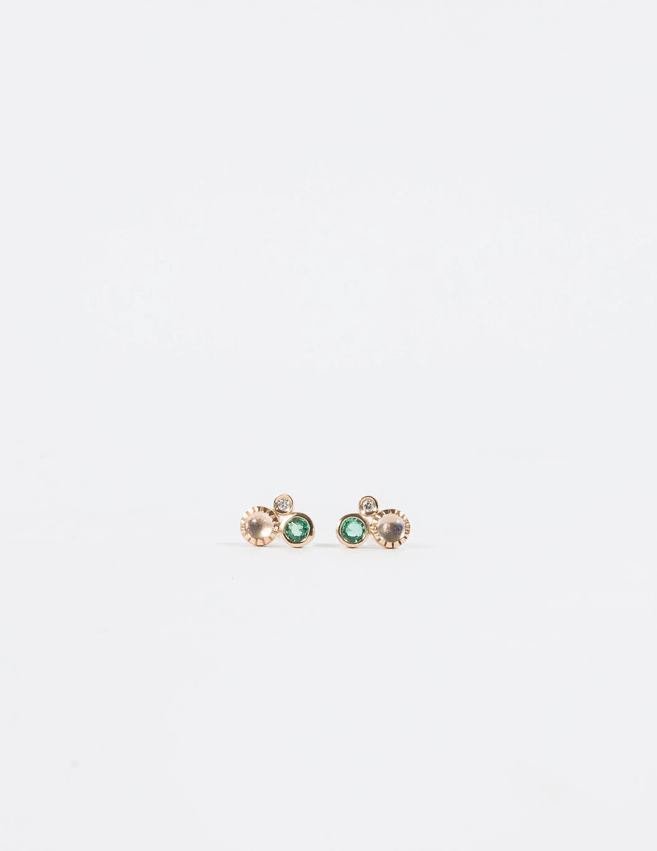 EMERALD & RAINBOW MOONSTONE DIAMOND CLUSTER EARRINGS