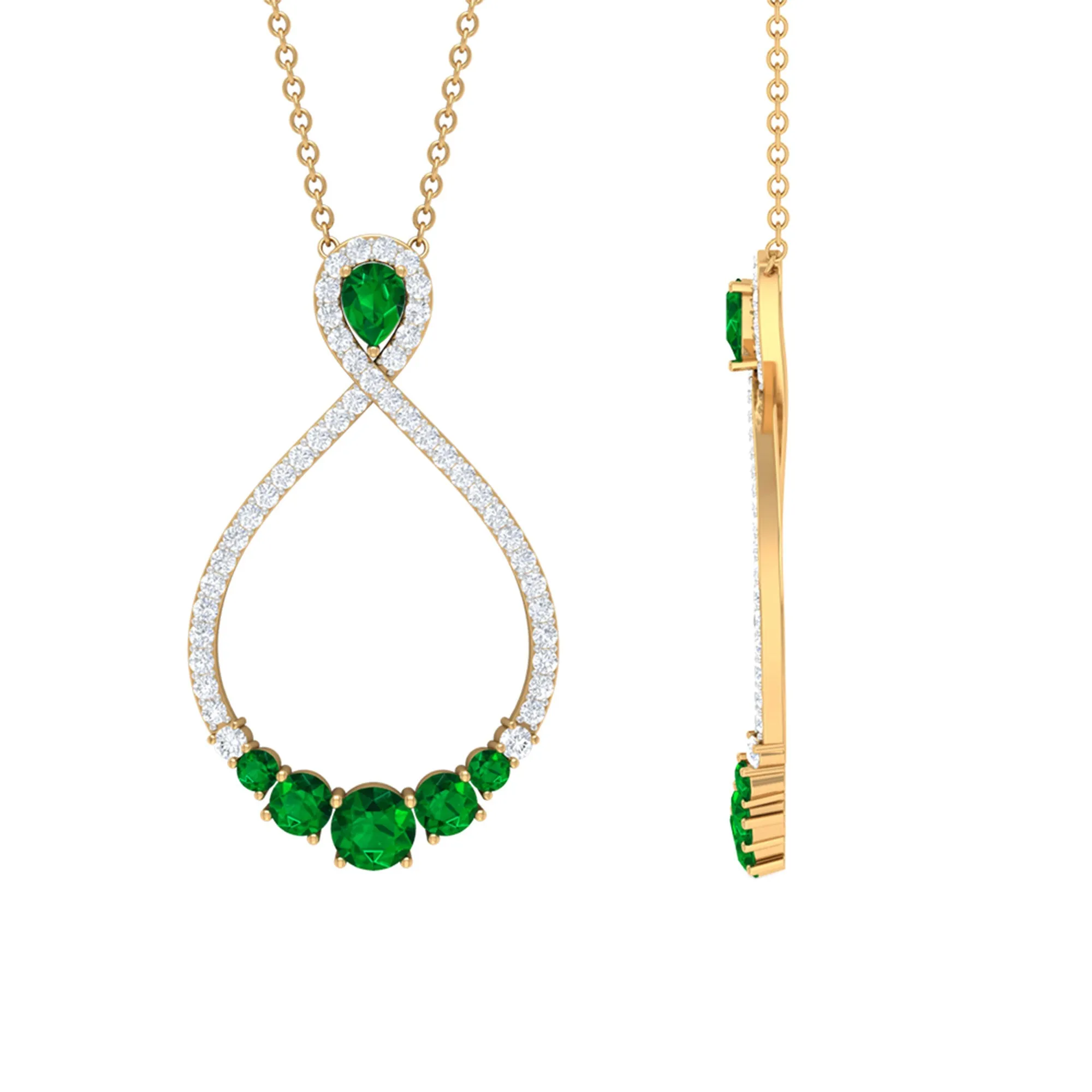 Emerald and Diamond Teardrop Necklace with Graduated Style
