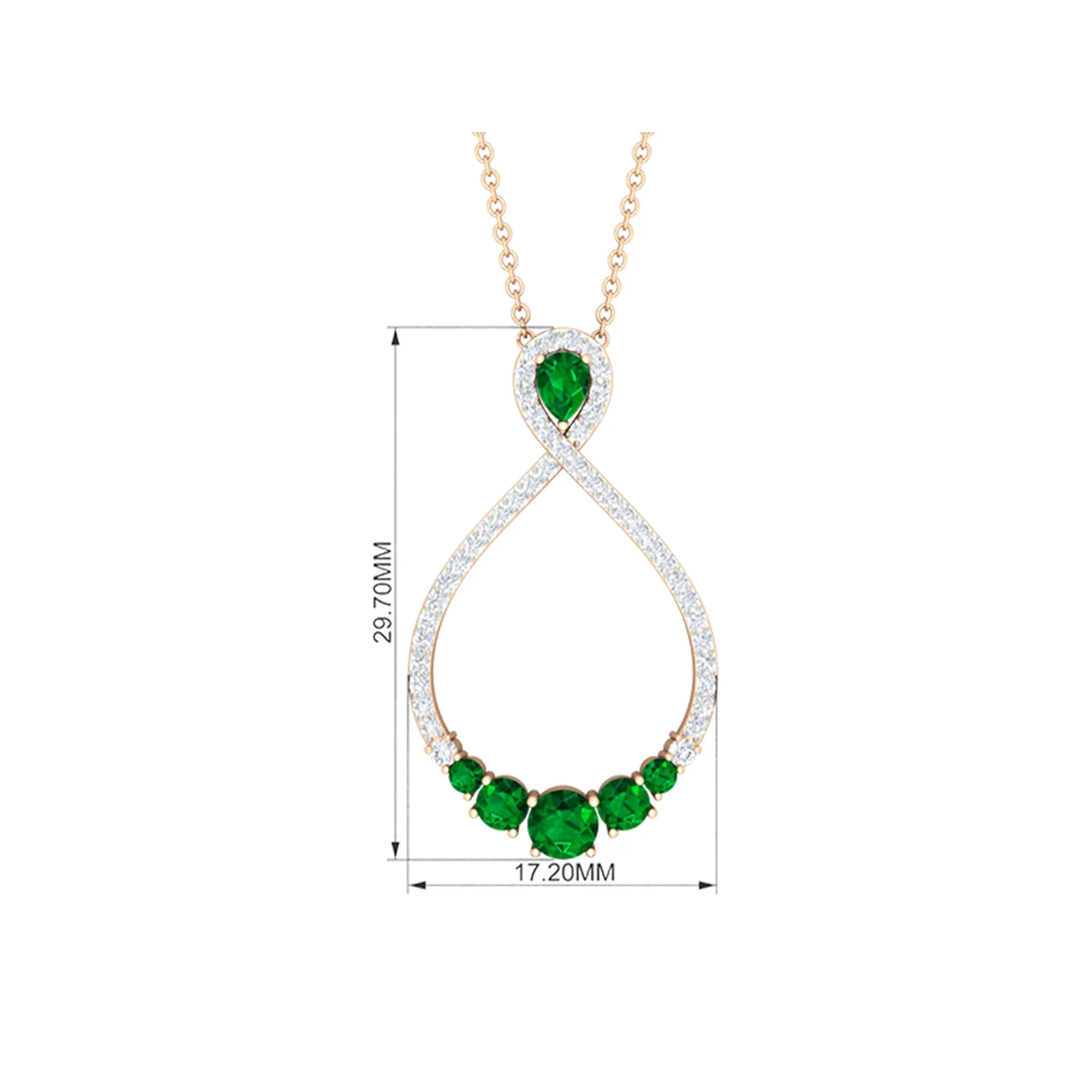 Emerald and Diamond Teardrop Necklace with Graduated Style