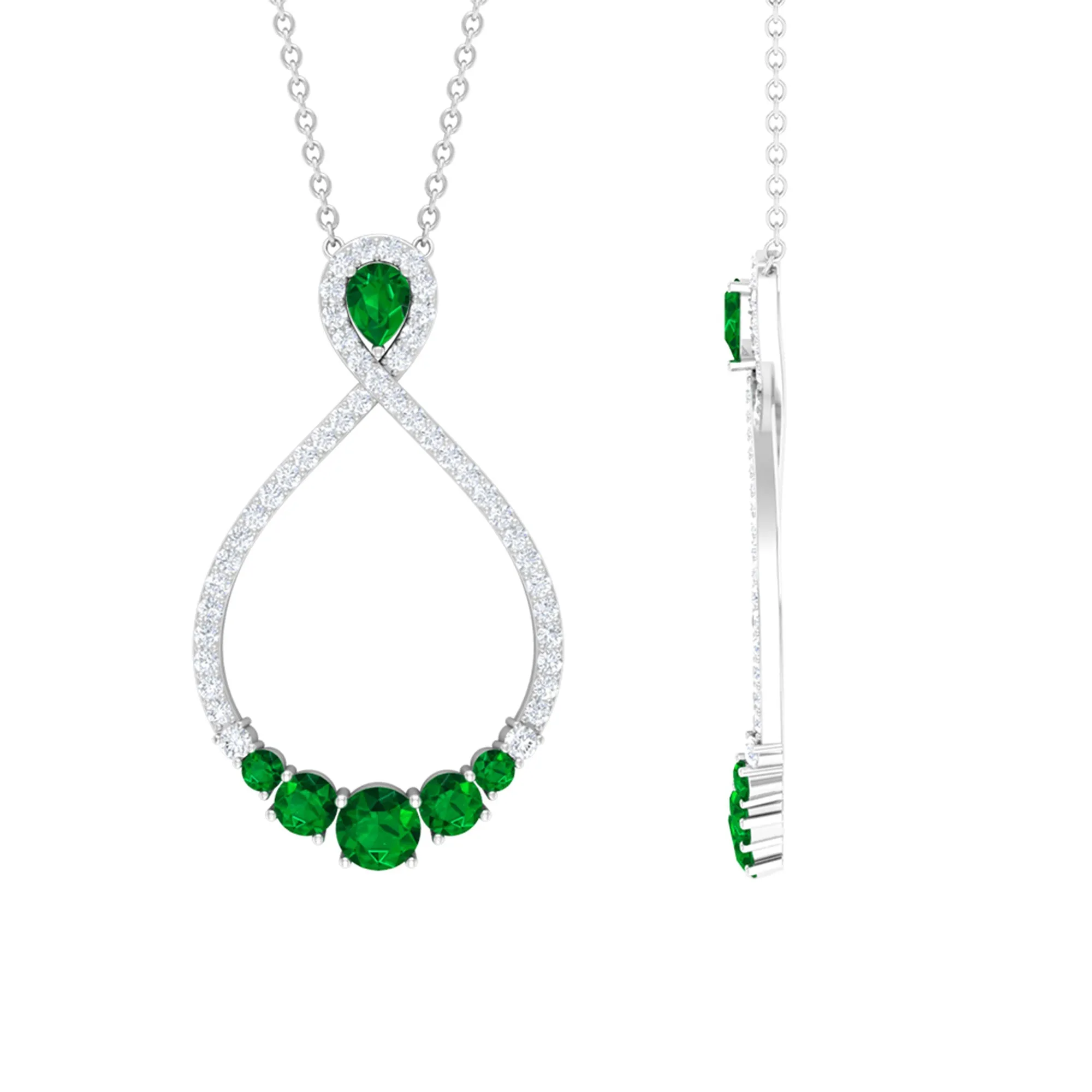 Emerald and Diamond Teardrop Necklace with Graduated Style