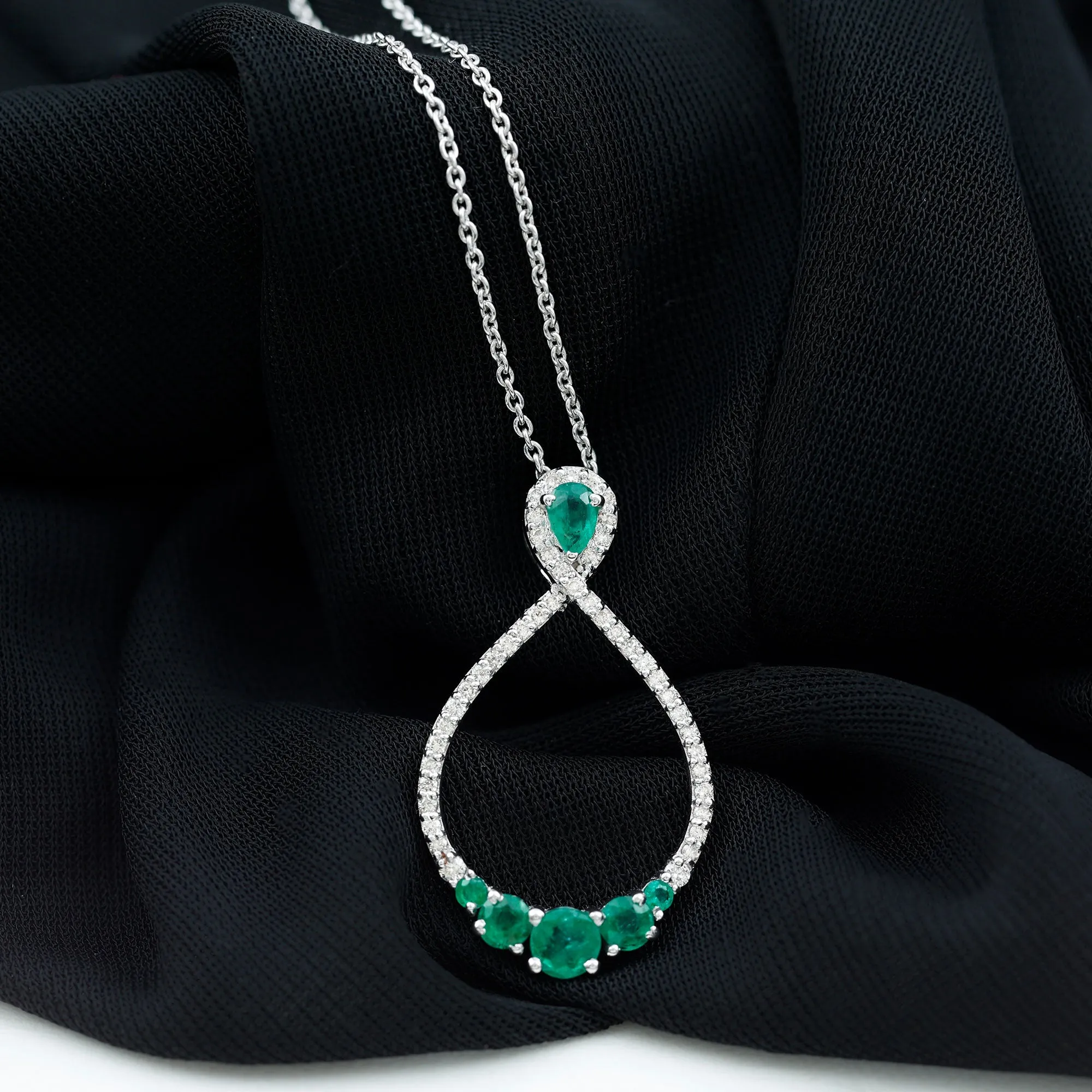 Emerald and Diamond Teardrop Necklace with Graduated Style