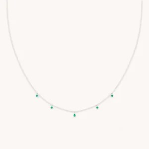 Emerald Charm Necklace in Solid White Gold