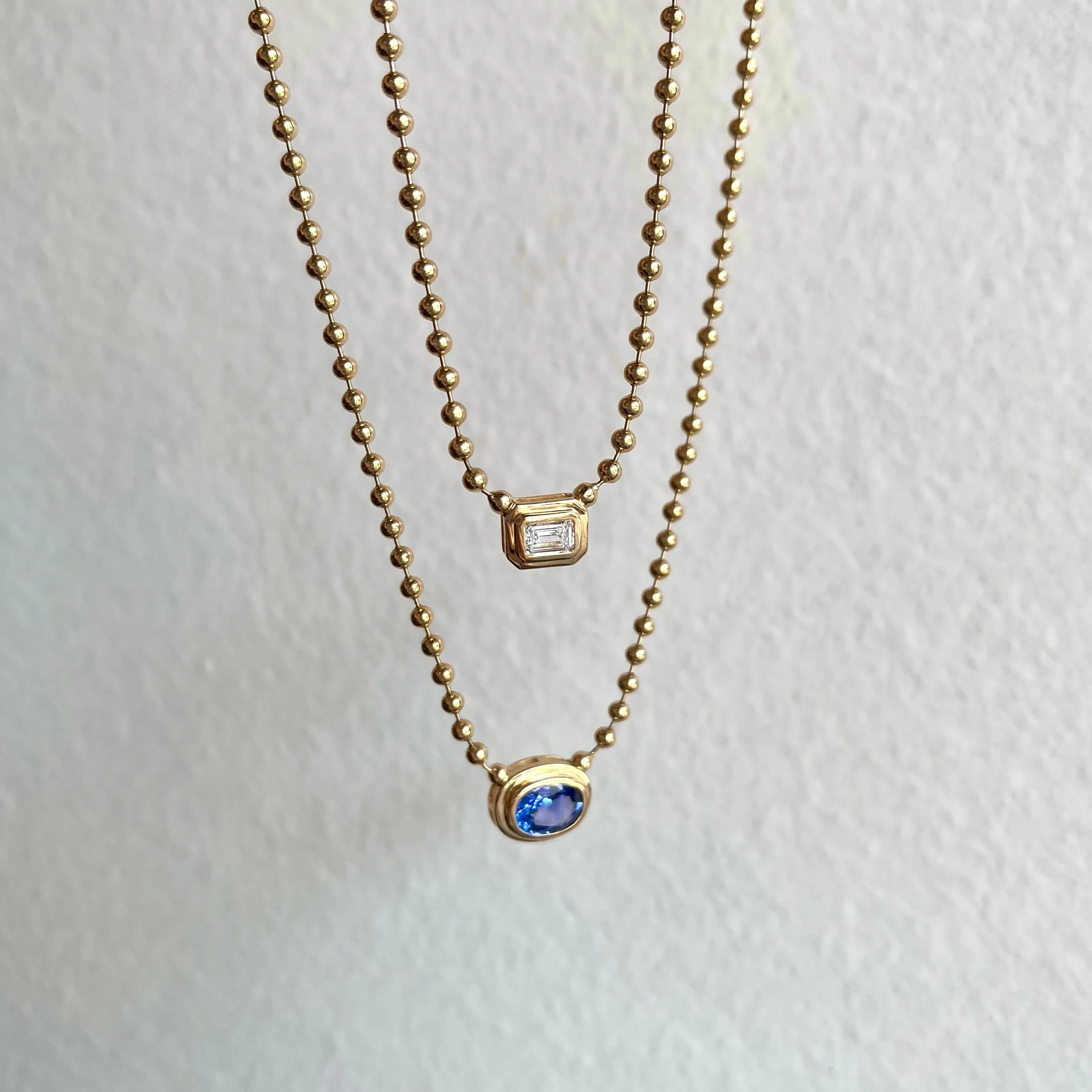 Emerald Cut Diamond On Gold Ball Chain