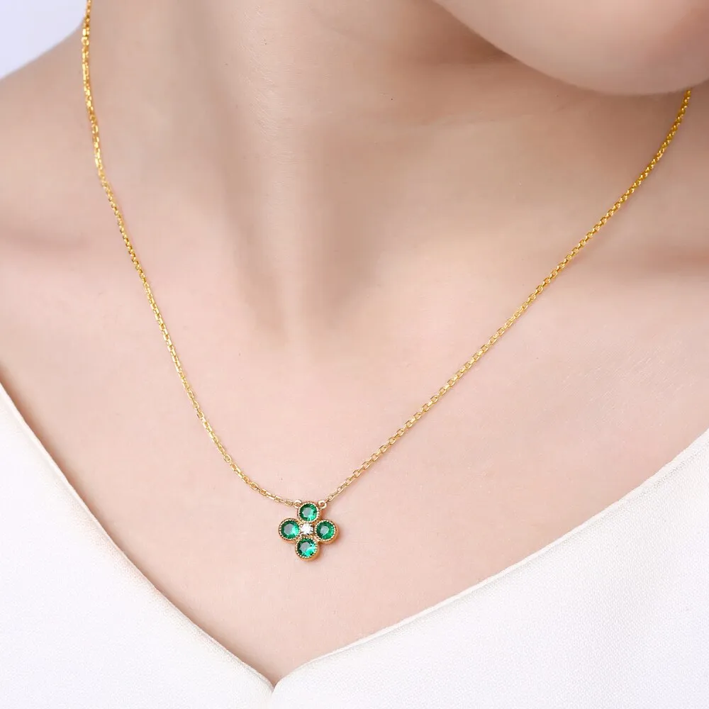 Emerald Green Diamond 18K Gold Chain Necklace