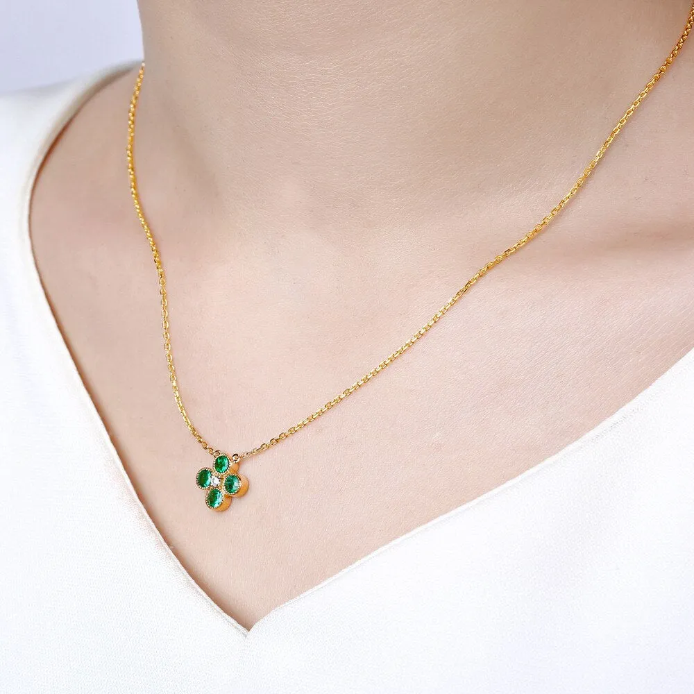 Emerald Green Diamond 18K Gold Chain Necklace