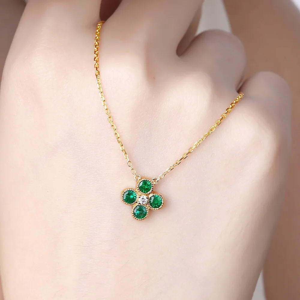 Emerald Green Diamond 18K Gold Chain Necklace