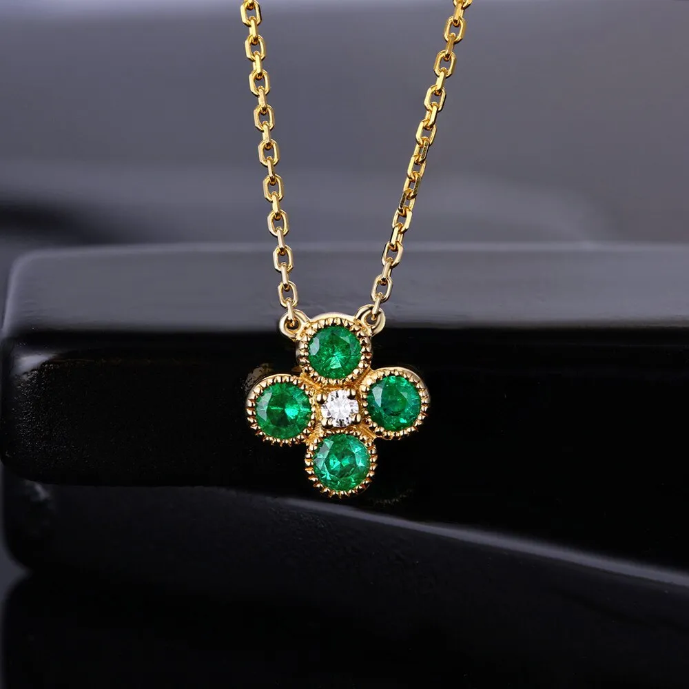 Emerald Green Diamond 18K Gold Chain Necklace