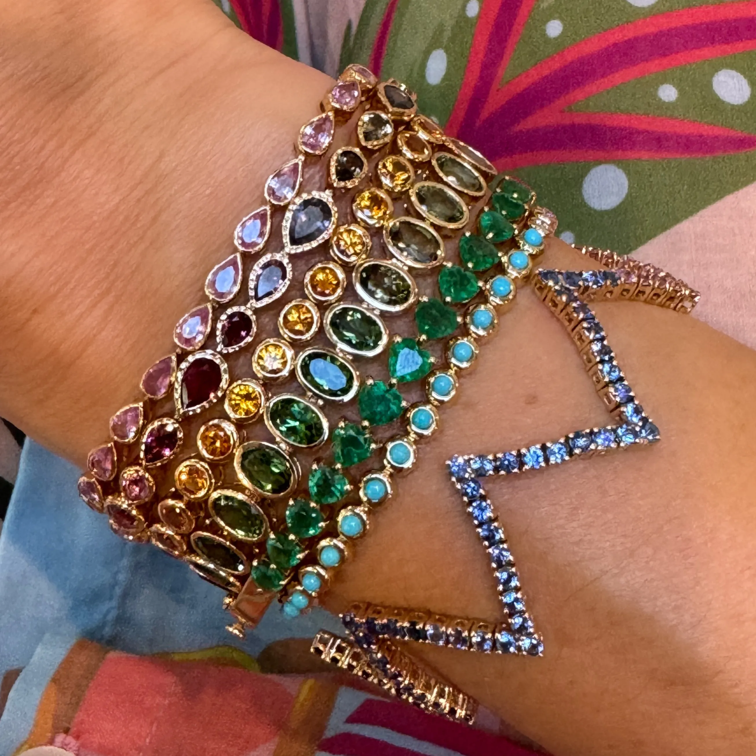 Emerald Hearts Half Eternity Bangle Bracelet