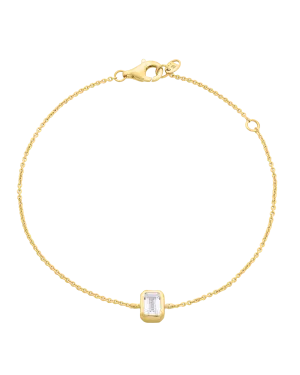 Emerald Solitaire Diamond Bracelet - 14K Yellow Gold