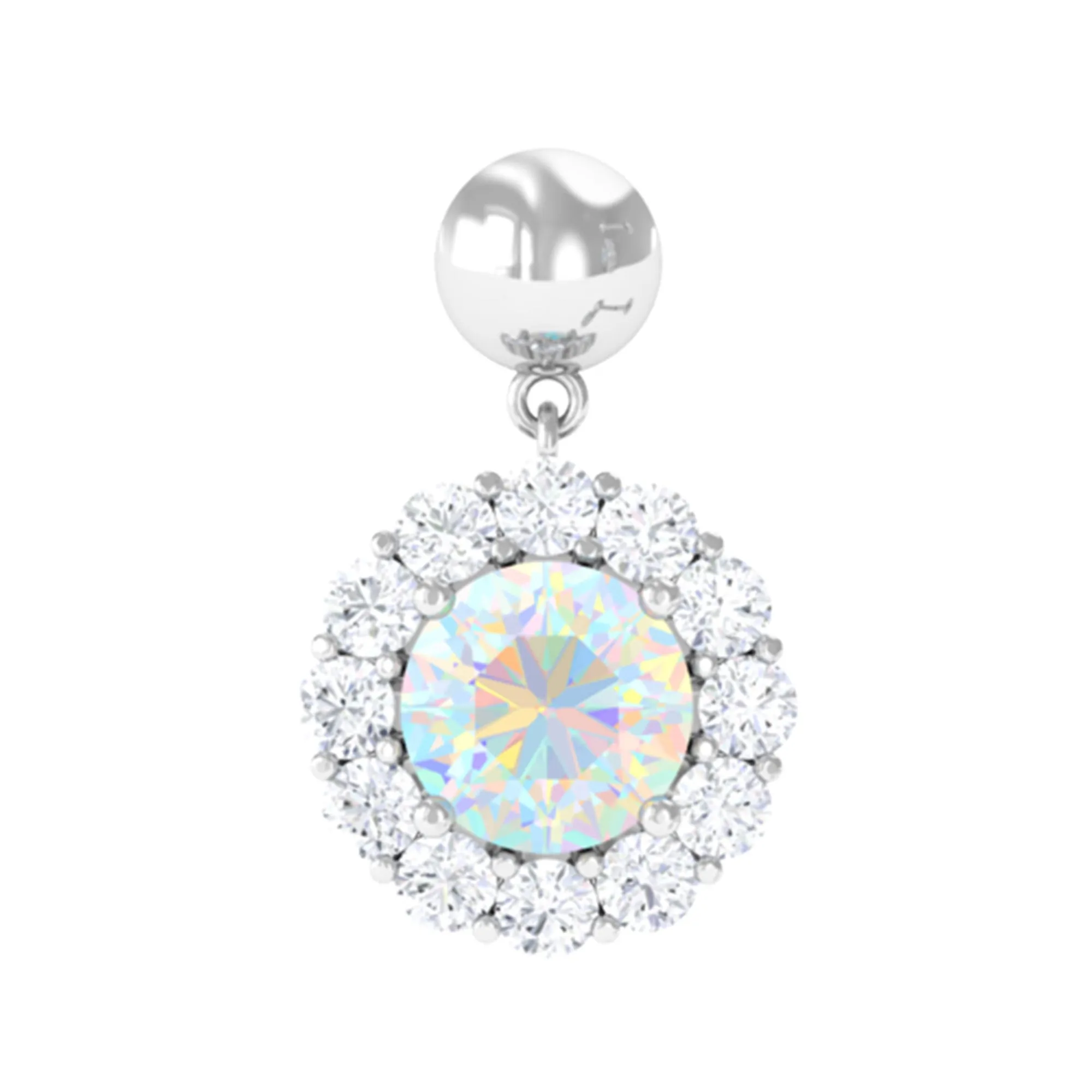 Ethiopian Opal and Moissanite Halo Cartilage Drop Earring