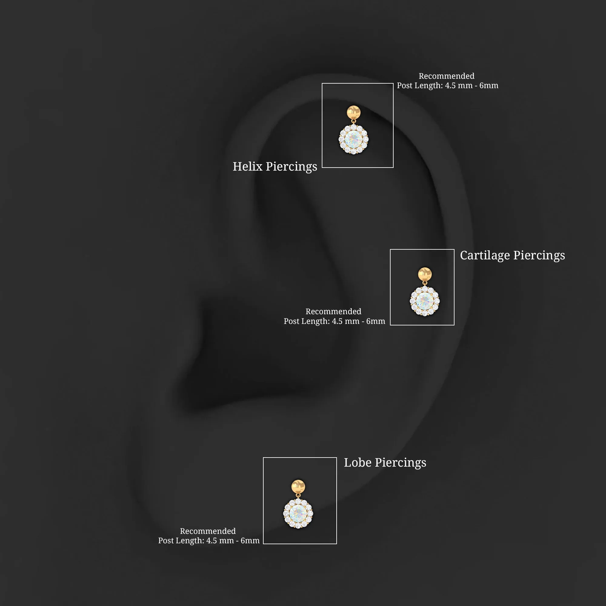 Ethiopian Opal and Moissanite Halo Cartilage Drop Earring