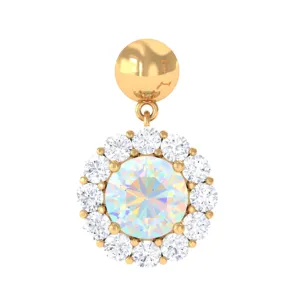 Ethiopian Opal and Moissanite Halo Cartilage Drop Earring