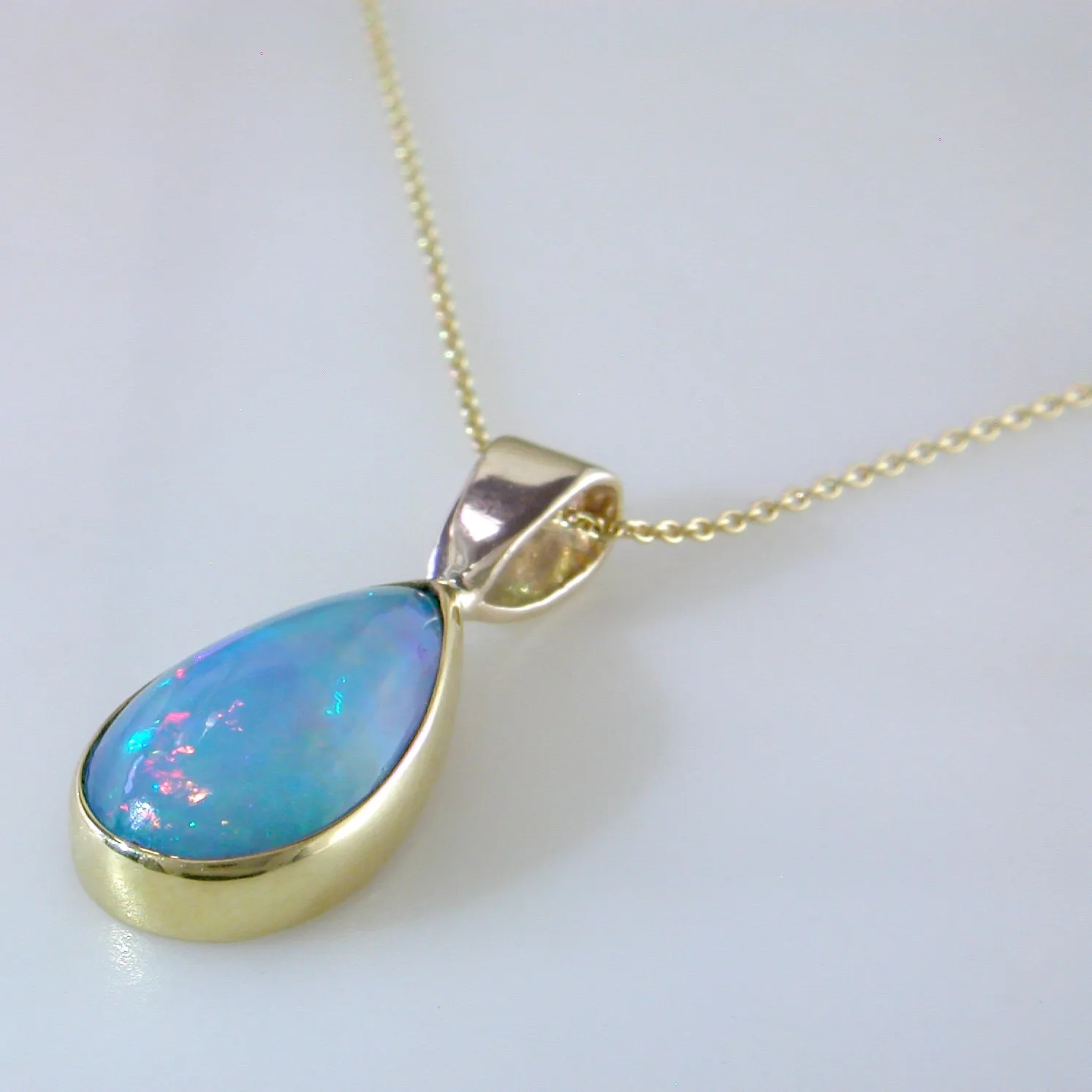 Ethiopian Opal Pear Shpe Necklace Pendant 22K & 14K Gold