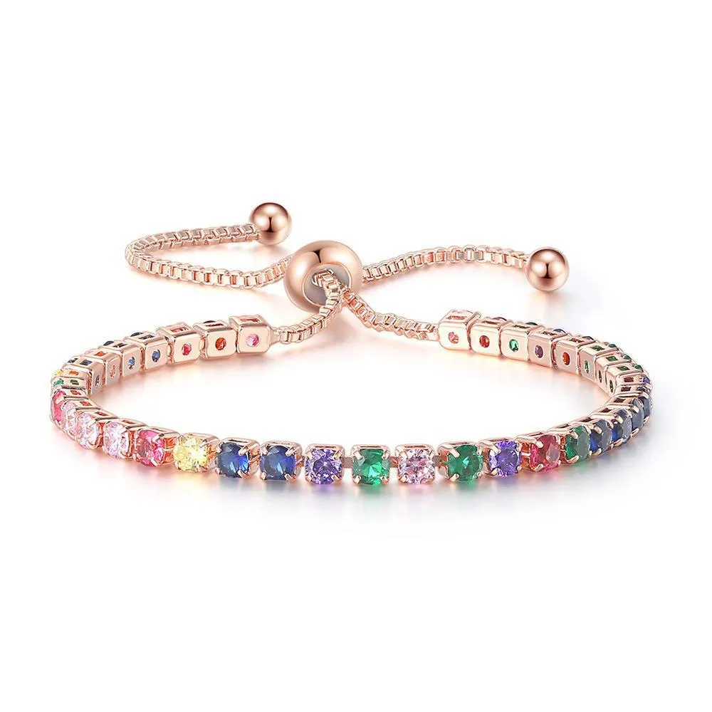 European and American Color Zircon Bracelet Female Fully-Jeweled Crystal Tennis Birthday Bracelet